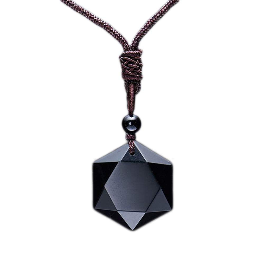 Black Obsidian Hexagram Necklace | Sacred Geometry Protection Amulet | Healing Stone for Balance, Meditation & Anxiety Relief