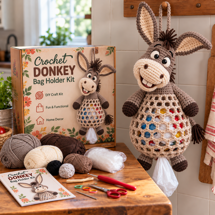 Crochet Animal Bag Holder DIY Kit – Cute & Functional Hanging Storage Craft Kit