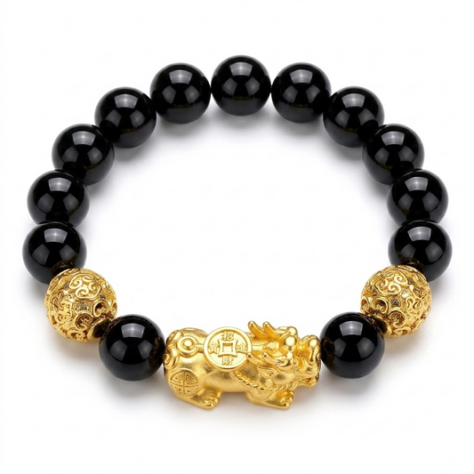 Natural Black Obsidian Pi Xiu Bracelet for Wealth & Protection
