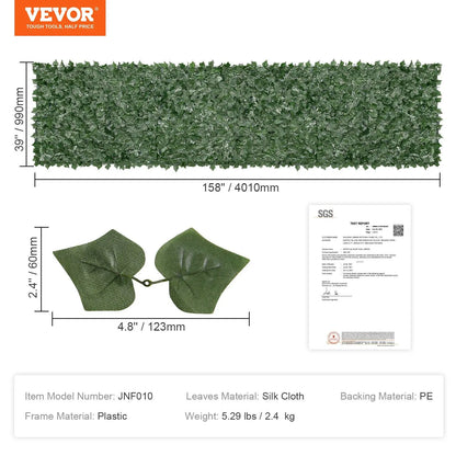 【FathersDayGift】VEVOR Ivy Privacy Fence, 59 x 158in Artificial Green Wall Screen, Greenery Ivy Fence w/ Mesh Cloth Backing and Strengthened Joint, Faux Hedges Vine Leaf Decoration for Outdoor Garden, Yard, Balcony
