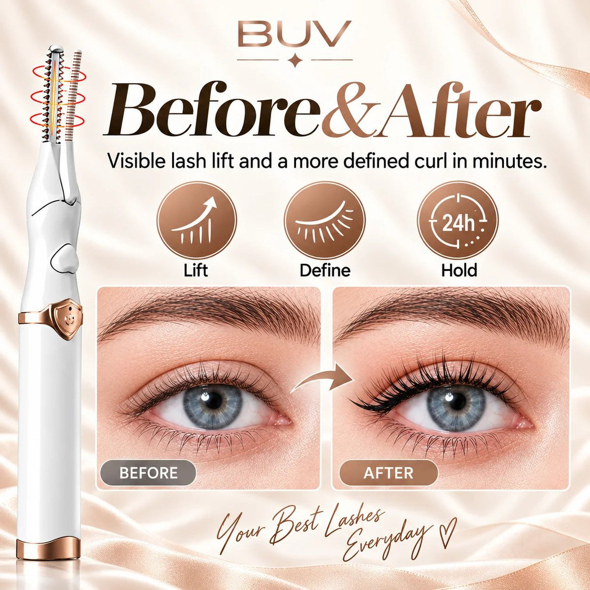 🔥2-in-1 Heated Eyelash Curler, 3 Temperature Modes, USB Rechargeable