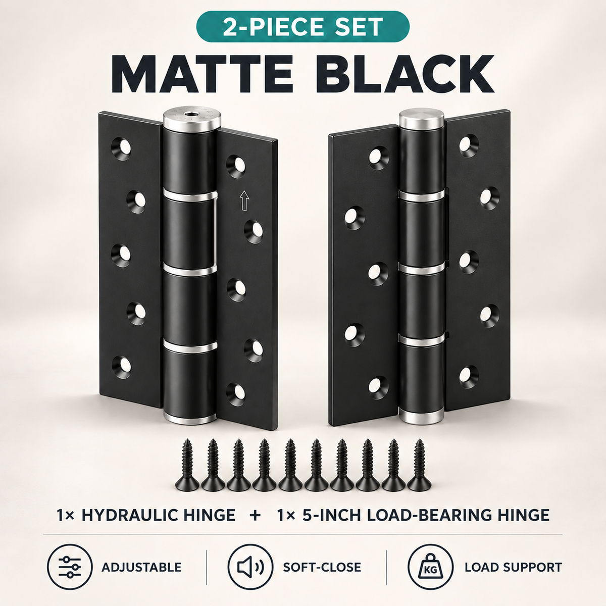2-Piece Hydraulic Self-Closing Door Hinge Set – Adjustable Soft Close & 90° Hold-Open