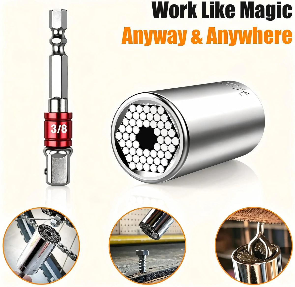 Universal Socket 7–19mm, Self-Adjusting 3/8" Multi-Function Socket Tool