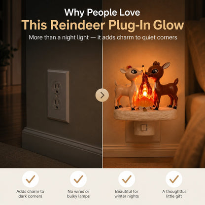 🦌✨Cozy Reindeer Plug-In Night Light With Glowing Flame Scene