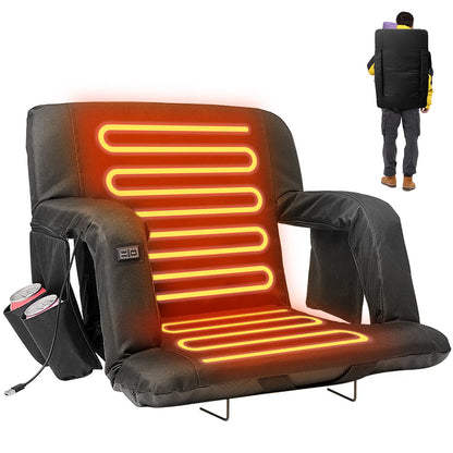SLSY Unisex Heated Stadium Bleacher Seat with Back & Arm Support, 3-Level Adjustable Heating, 6 Recline Positions, Secure Straps, Fits Bleachers for Outdoor Football/Baseball Events, Hiking 【Batteries Not Included】