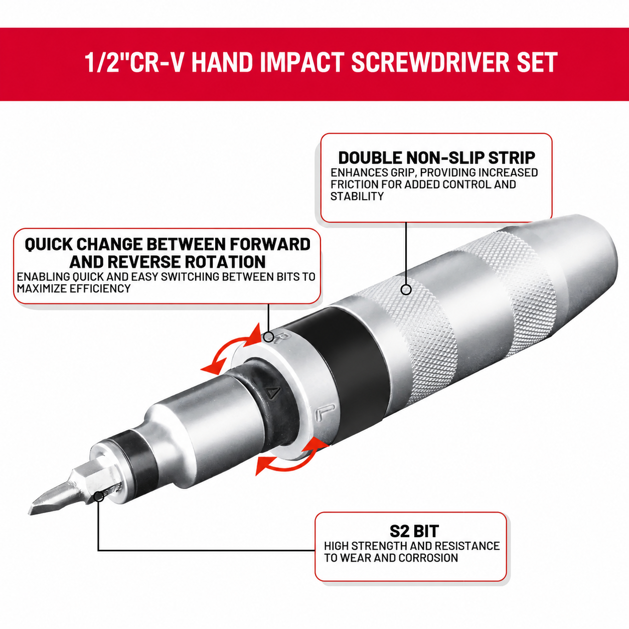 1/2" Reversible Hand Impact , 13 Pcs