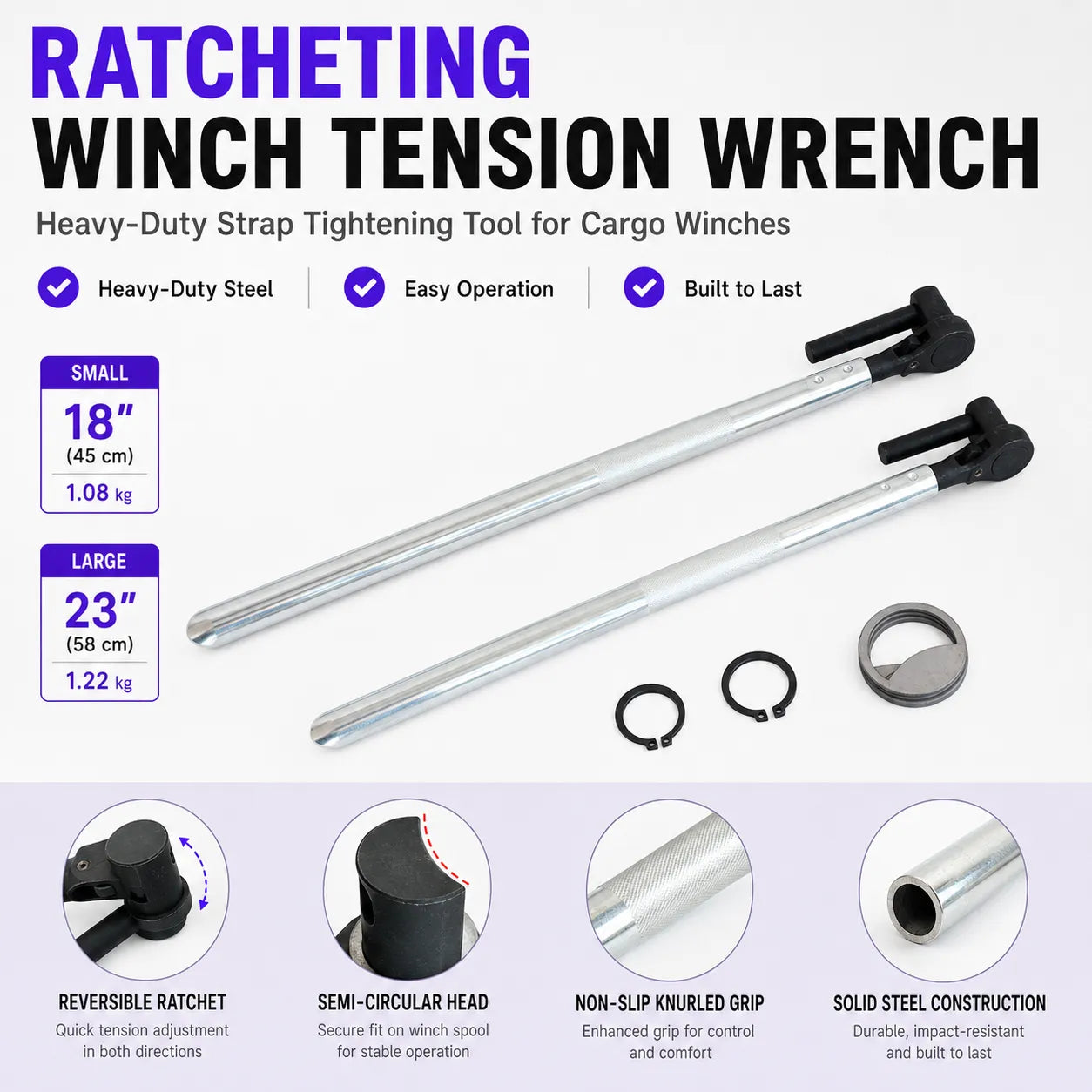Ratchet Cargo Winch Tensioner Wrench | Heavy-Duty Truck Strap Tool