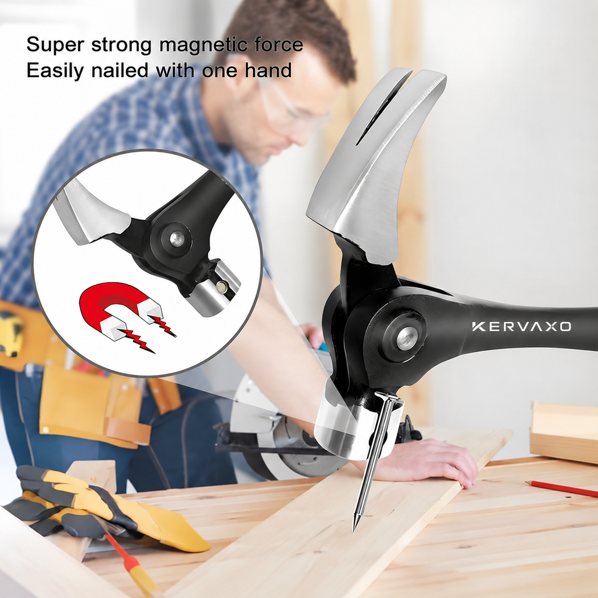 KERVAXO MagClaw Hammer | Magnetic Nail Holder & Adjustable Claw