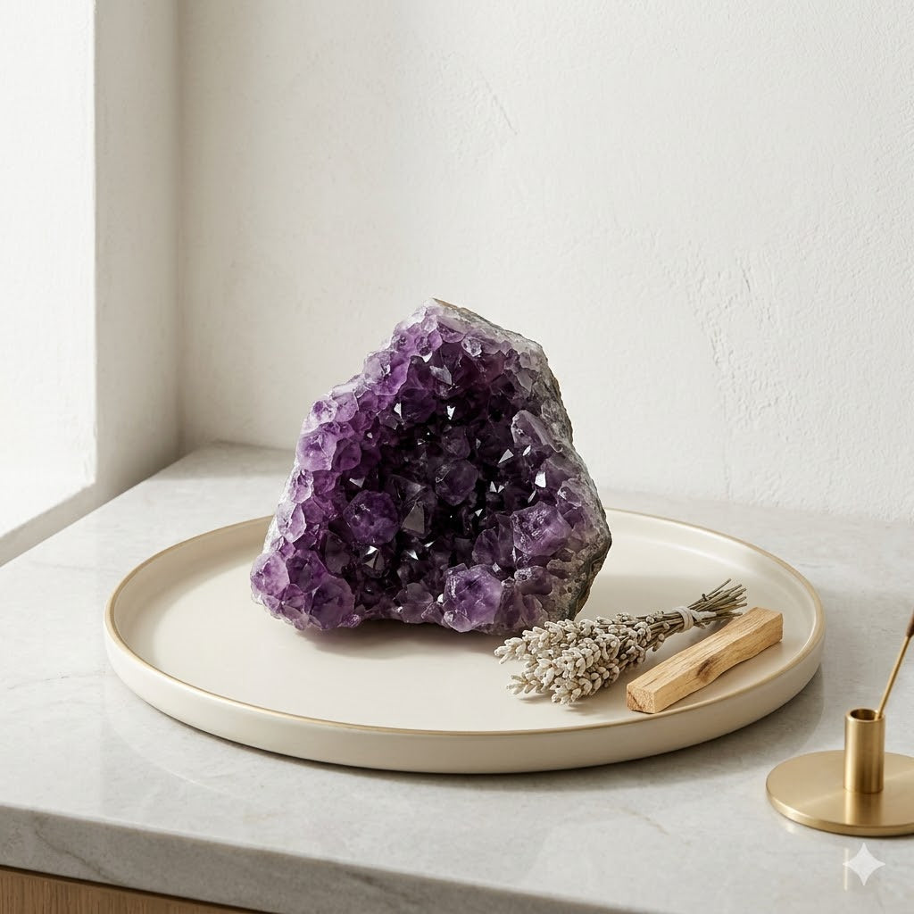 Natural Raw Amethyst Cluster | Calming Space Energy & Feng Shui Healing Decor for Mindfulness Room