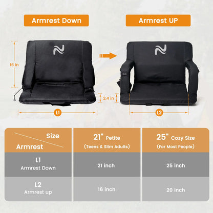 SLSY Unisex Heated Stadium Bleacher Seat with Back & Arm Support, 3-Level Adjustable Heating, 6 Recline Positions, Secure Straps, Fits Bleachers for Outdoor Football/Baseball Events, Hiking 【Batteries Not Included】