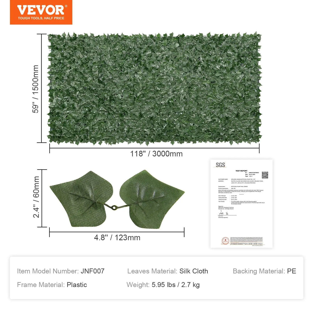 【FathersDayGift】VEVOR Ivy Privacy Fence, 59 x 158in Artificial Green Wall Screen, Greenery Ivy Fence w/ Mesh Cloth Backing and Strengthened Joint, Faux Hedges Vine Leaf Decoration for Outdoor Garden, Yard, Balcony