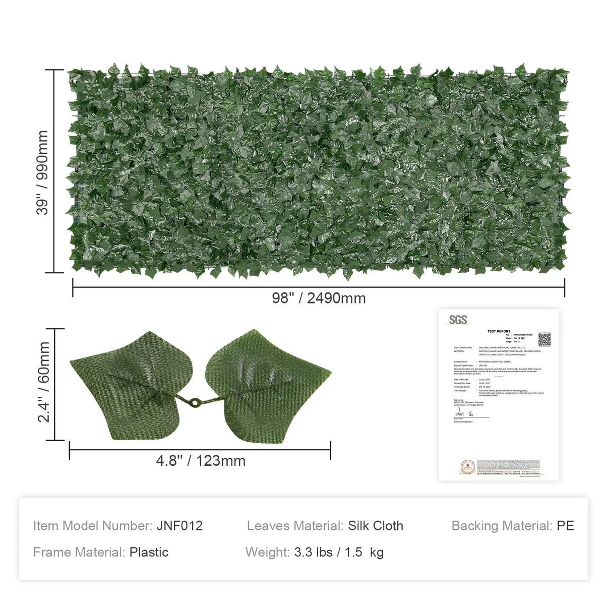 【FathersDayGift】VEVOR Ivy Privacy Fence, 59 x 158in Artificial Green Wall Screen, Greenery Ivy Fence w/ Mesh Cloth Backing and Strengthened Joint, Faux Hedges Vine Leaf Decoration for Outdoor Garden, Yard, Balcony