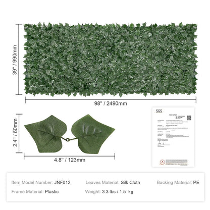 【FathersDayGift】VEVOR Ivy Privacy Fence, 59 x 158in Artificial Green Wall Screen, Greenery Ivy Fence w/ Mesh Cloth Backing and Strengthened Joint, Faux Hedges Vine Leaf Decoration for Outdoor Garden, Yard, Balcony