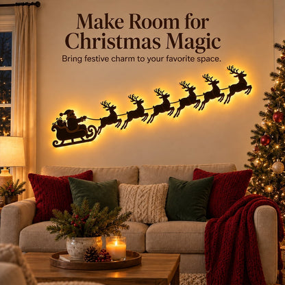 🦌 Santa Sleigh & 6 Reindeer LED Wall Display – Warm Christmas Glow