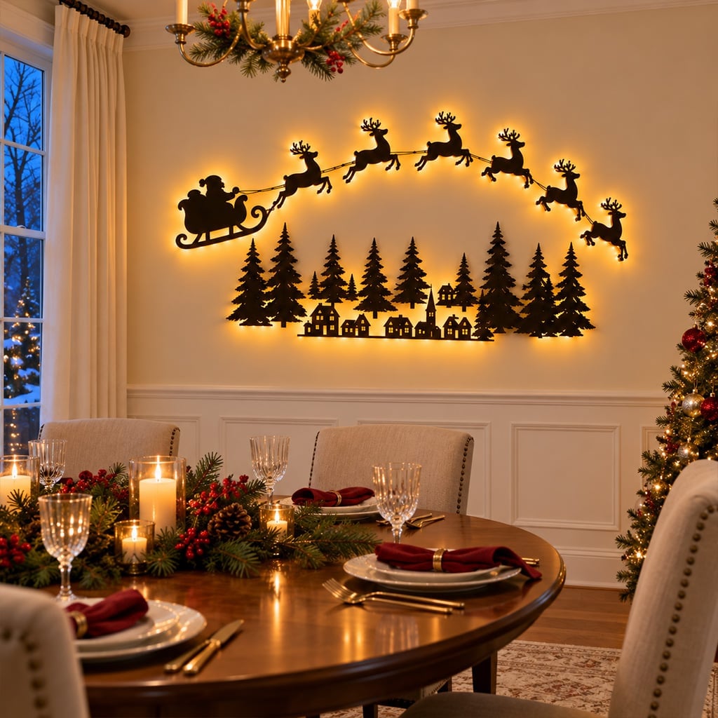 🦌 Santa Sleigh & 6 Reindeer LED Wall Display – Warm Christmas Glow