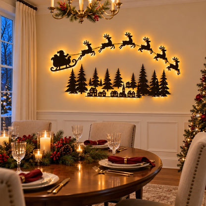 🦌 Santa Sleigh & 6 Reindeer LED Wall Display – Warm Christmas Glow
