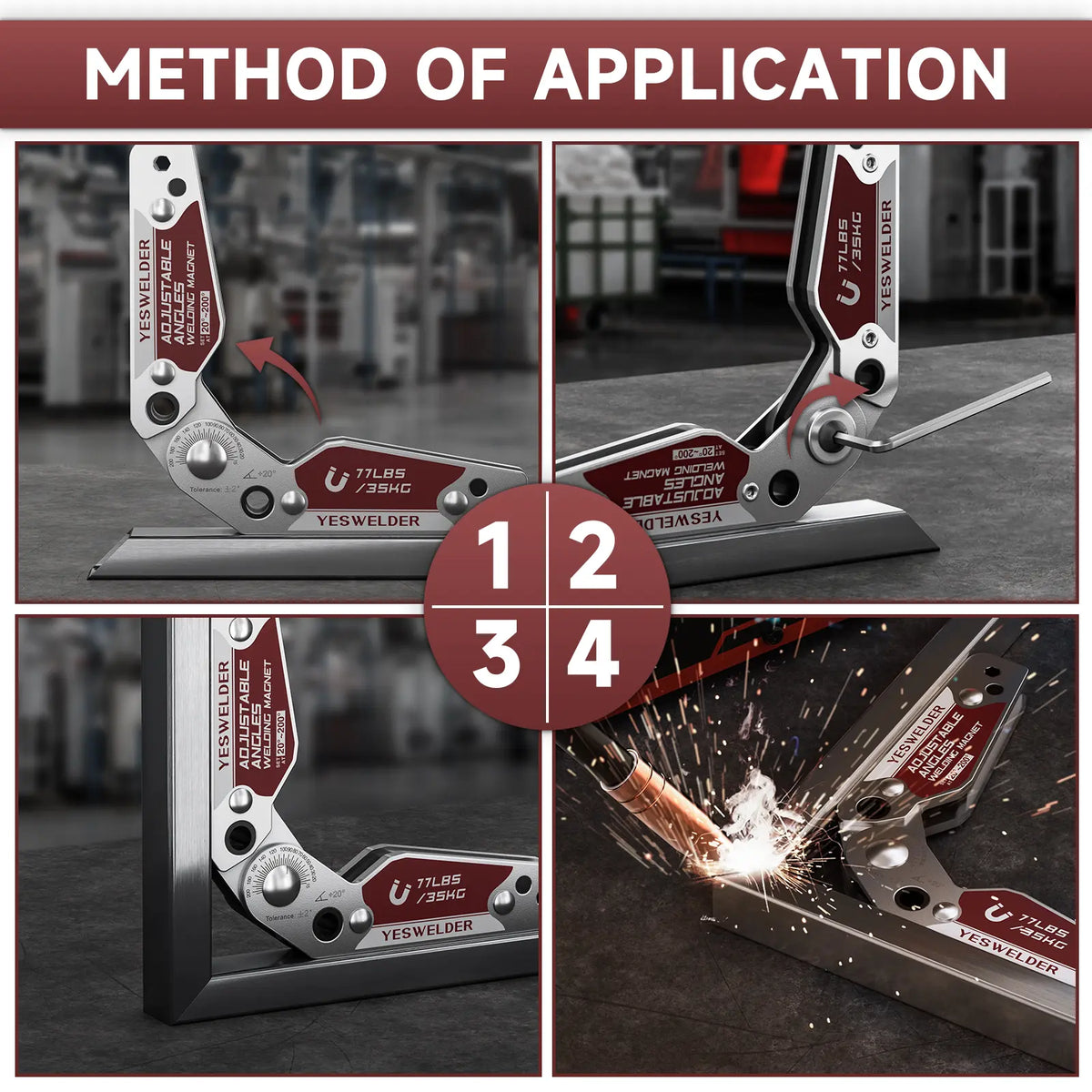 Heavy Duty Magnetic Positioner with Angle Locking, 20-200° Angle Scale, 48LBs/77 LBs Holding Power, Welding Accessory Tools for Metal Fabrication, Father's Day Gift