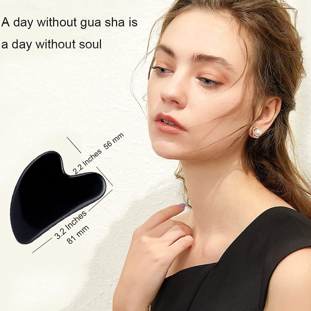 Black Obsidian Gua Sha Tool - Natural Volcanic Healing Stone for Jawline Sculpting & Lymphatic Drainage