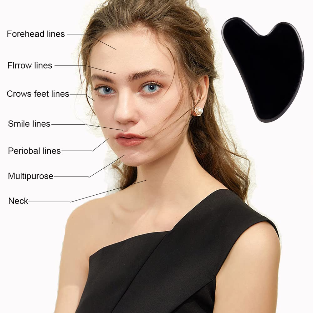 Black Obsidian Gua Sha Tool - Natural Volcanic Healing Stone for Jawline Sculpting & Lymphatic Drainage