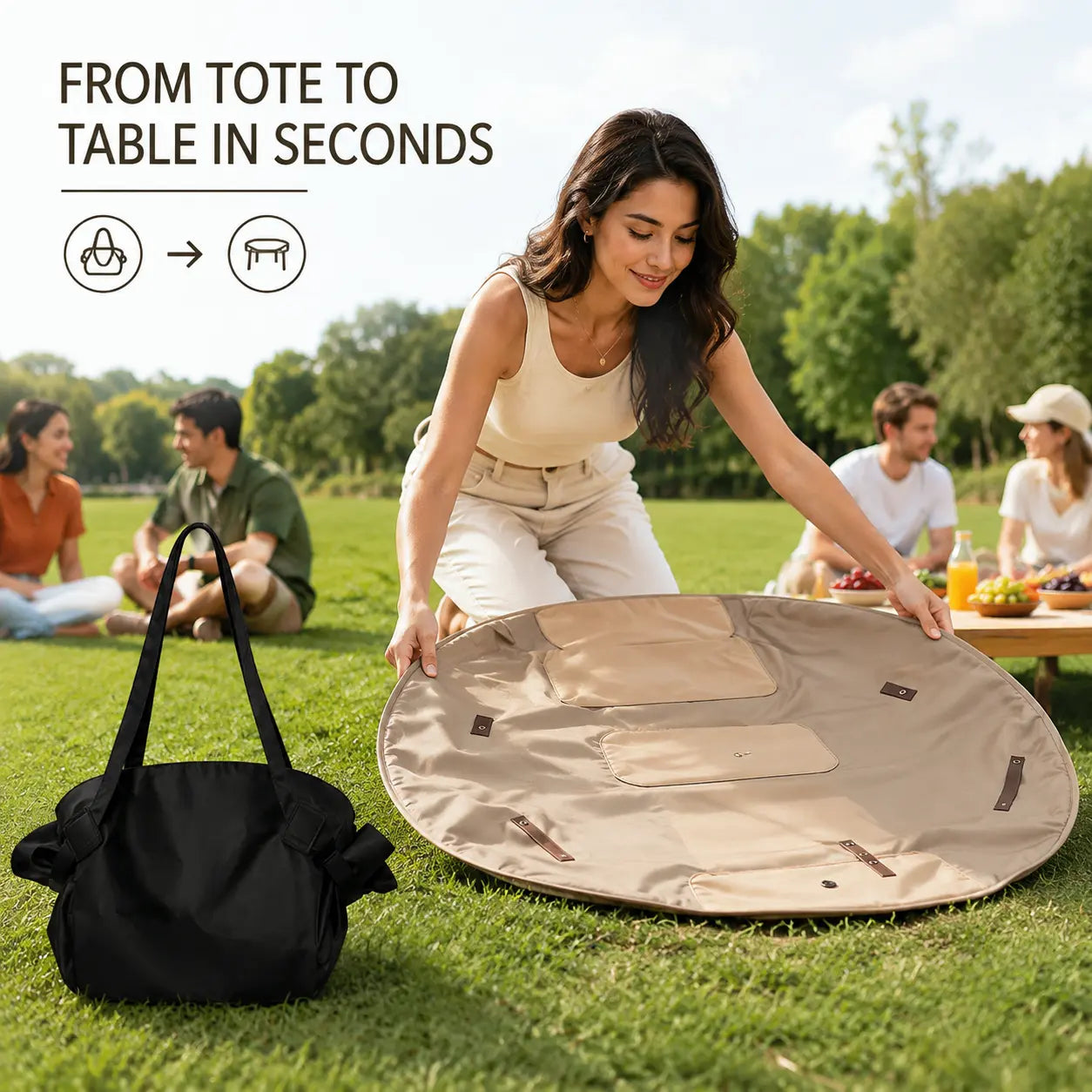 2-in-1 Convertible Foldable Waterproof Shopping Tote & Picnic Mat