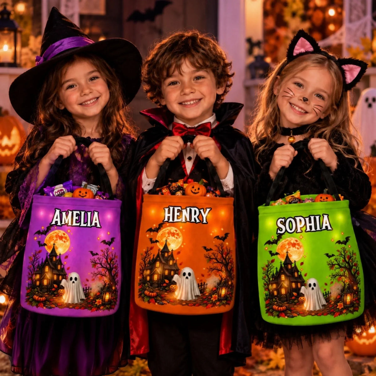 Custom LED Halloween Candy Bucket – Personalized Trick-or-Treat Bag