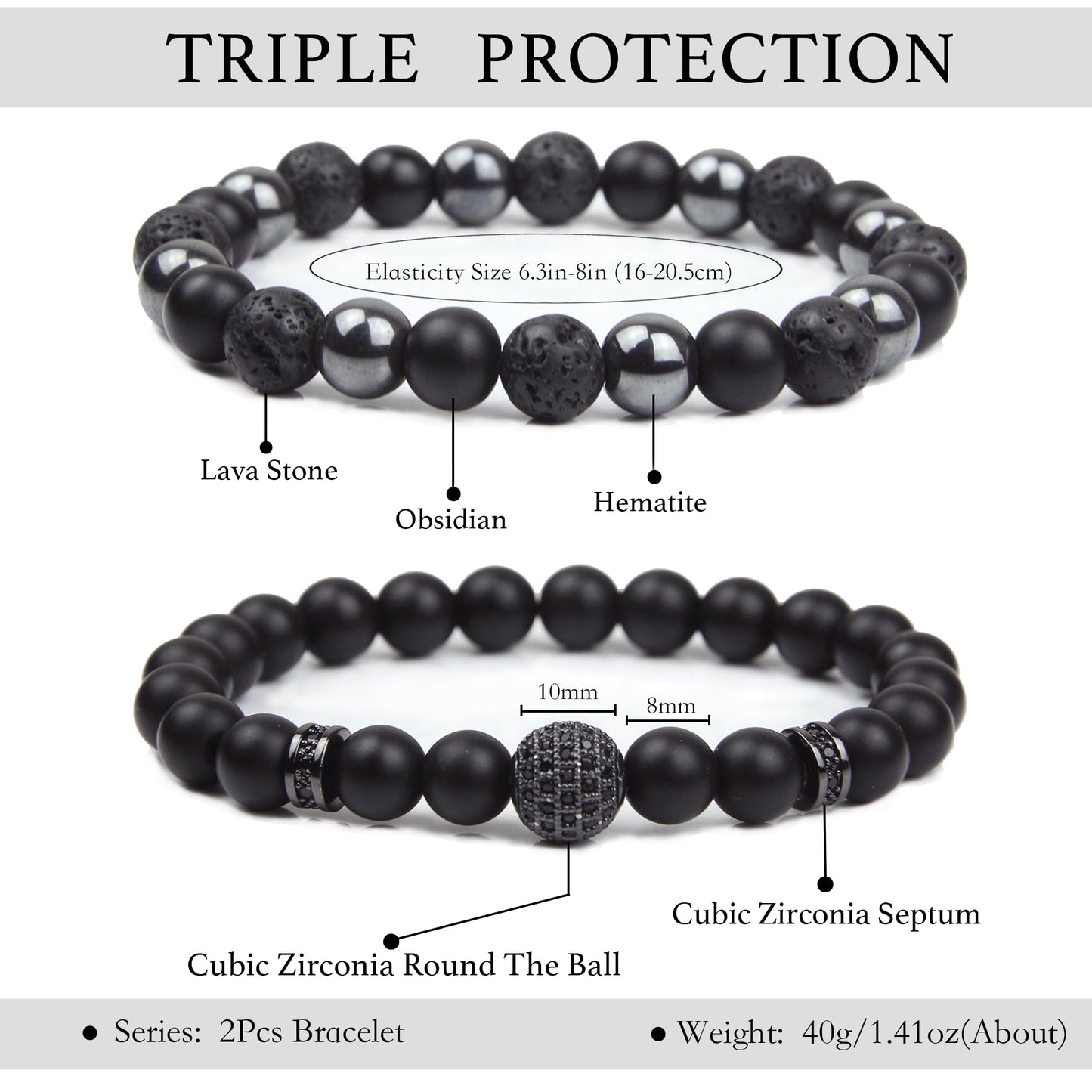 Triple Protection Bracelet - Grounding, Anxiety Relief & Feng Shui Shield for Negative Energy
