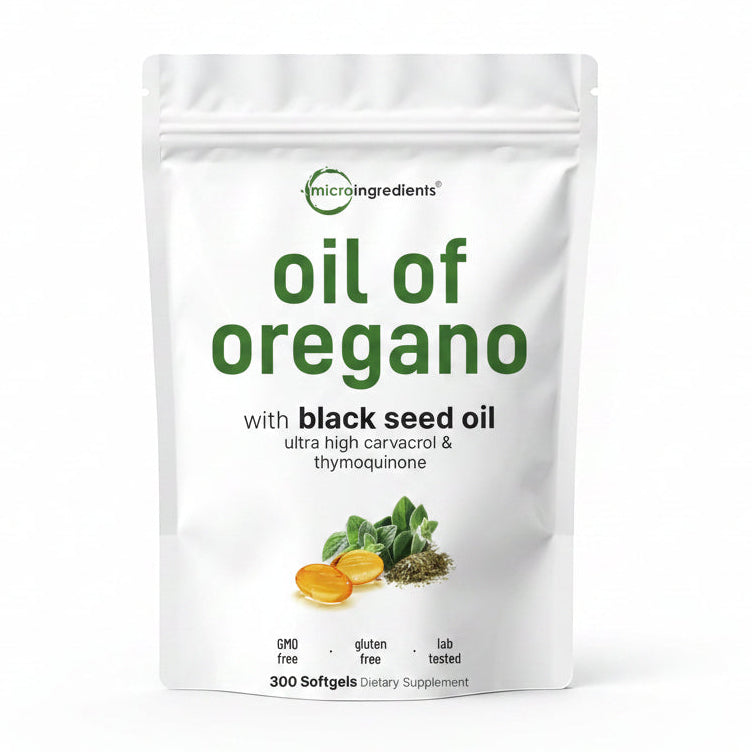 Micro Ingredients Oil of Oregano Softgels, 300 Count | 2 in 1 Formulated with Black Seed Oil | 4X Strength Carvacrol & Thymoquinone | Plant Based, Non-GMO