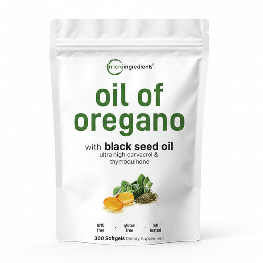 Micro Ingredients Oil of Oregano Softgels, 300 Count | 2 in 1 Formulated with Black Seed Oil | 4X Strength Carvacrol & Thymoquinone | Plant Based, Non-GMO