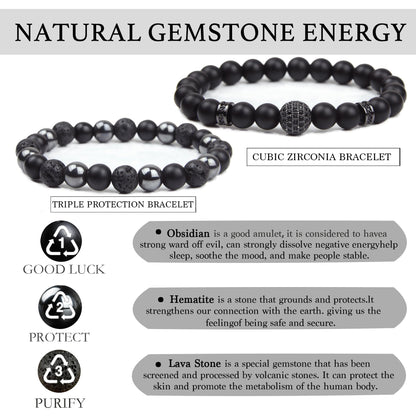 Triple Protection Bracelet - Grounding, Anxiety Relief & Feng Shui Shield for Negative Energy