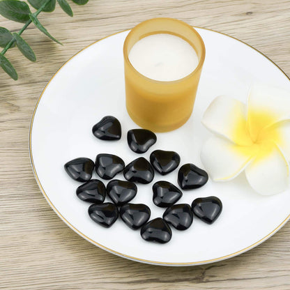 15 Pcs Black Obsidian Heart Worry Stone Set | Natural Polished Pocket Palm Stones for Anxiety Relief & Meditation | Healing Crystal Bulk Gift