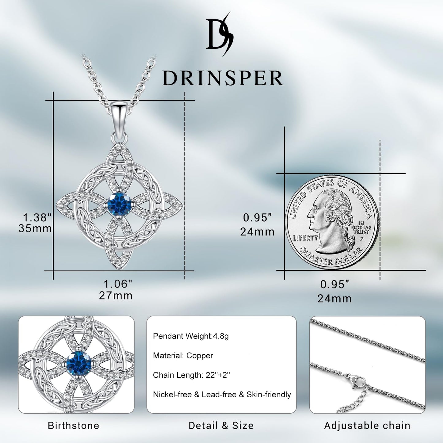 Witches Knot Necklace – Celtic Cross Birthstone Jewelry for Protection
