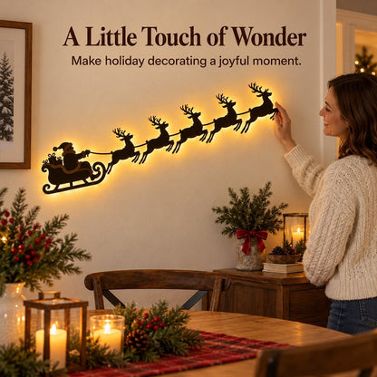 🦌 Santa Sleigh & 6 Reindeer LED Wall Display – Warm Christmas Glow