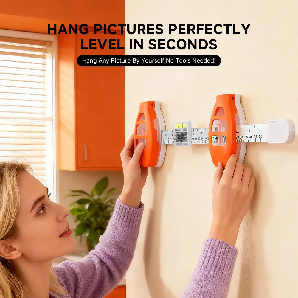 Professional Picture Hanging Tool with Level + Ruler (Inches/cm) - Frame Alignment Kit for Drywall & Wood Walls, Ruler-Guided Hang, Precise Placement, Easy Centering, Perfect Picture Line (Tools & Hardware)