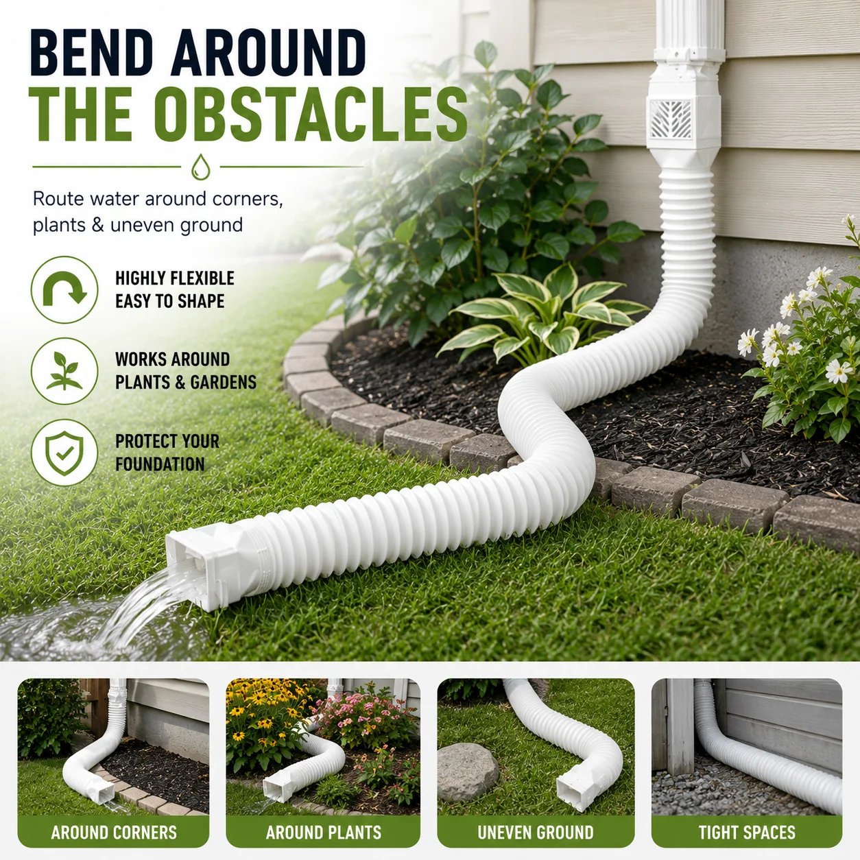 Flexible Downspout Extension Kit – 22–63 in Rainwater Drainage Pipe