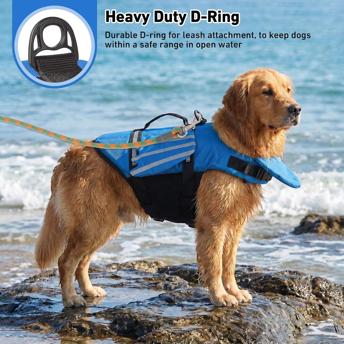 Dog Life Jacket with Chin Float and Handle