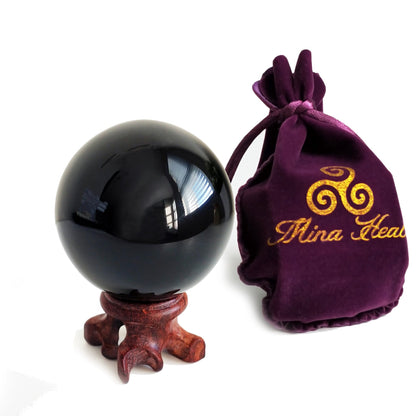 Natural Black Obsidian Crystal Ball for Scrying, Feng Shui & Energy Protection