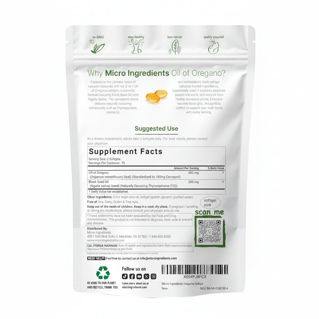 Micro Ingredients Oil of Oregano Softgels, 300 Count | 2 in 1 Formulated with Black Seed Oil | 4X Strength Carvacrol & Thymoquinone | Plant Based, Non-GMO