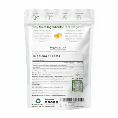 Micro Ingredients Oil of Oregano Softgels, 300 Count | 2 in 1 Formulated with Black Seed Oil | 4X Strength Carvacrol & Thymoquinone | Plant Based, Non-GMO