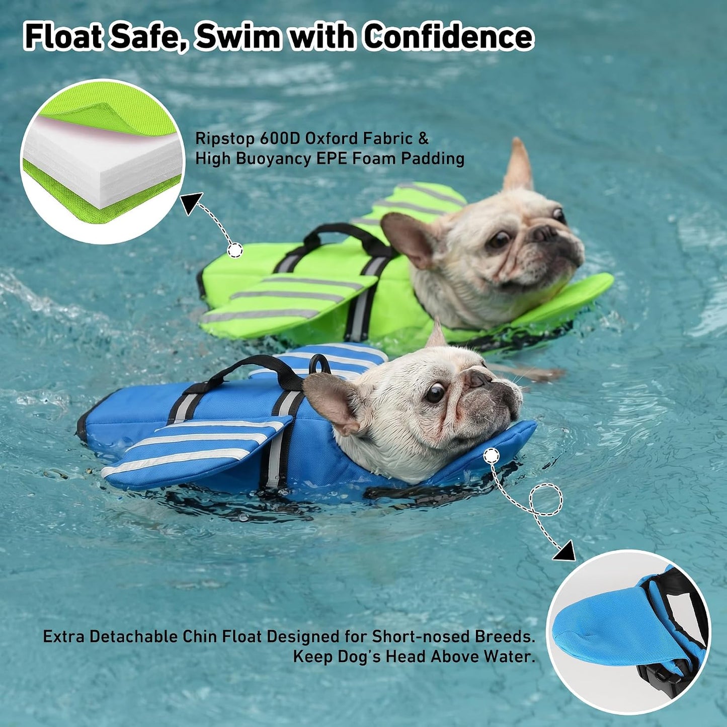Dog Life Jacket with Chin Float and Handle