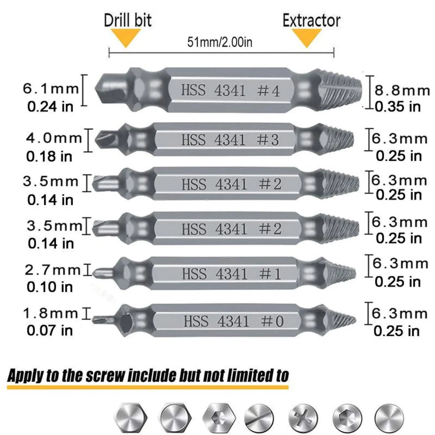 Broken Screw Extractor Set Tools - Stainless Steel 6-Pack