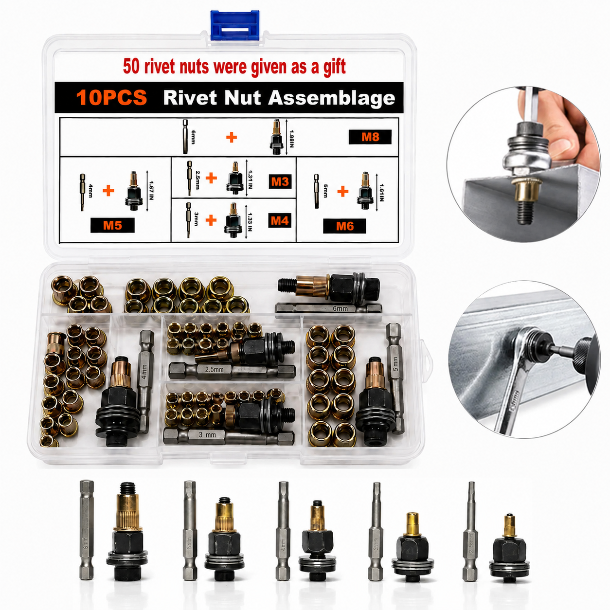 Head Rivet Nut Tool M3-M8 Carbon Steel Rivnut Kit for Automotive Repair