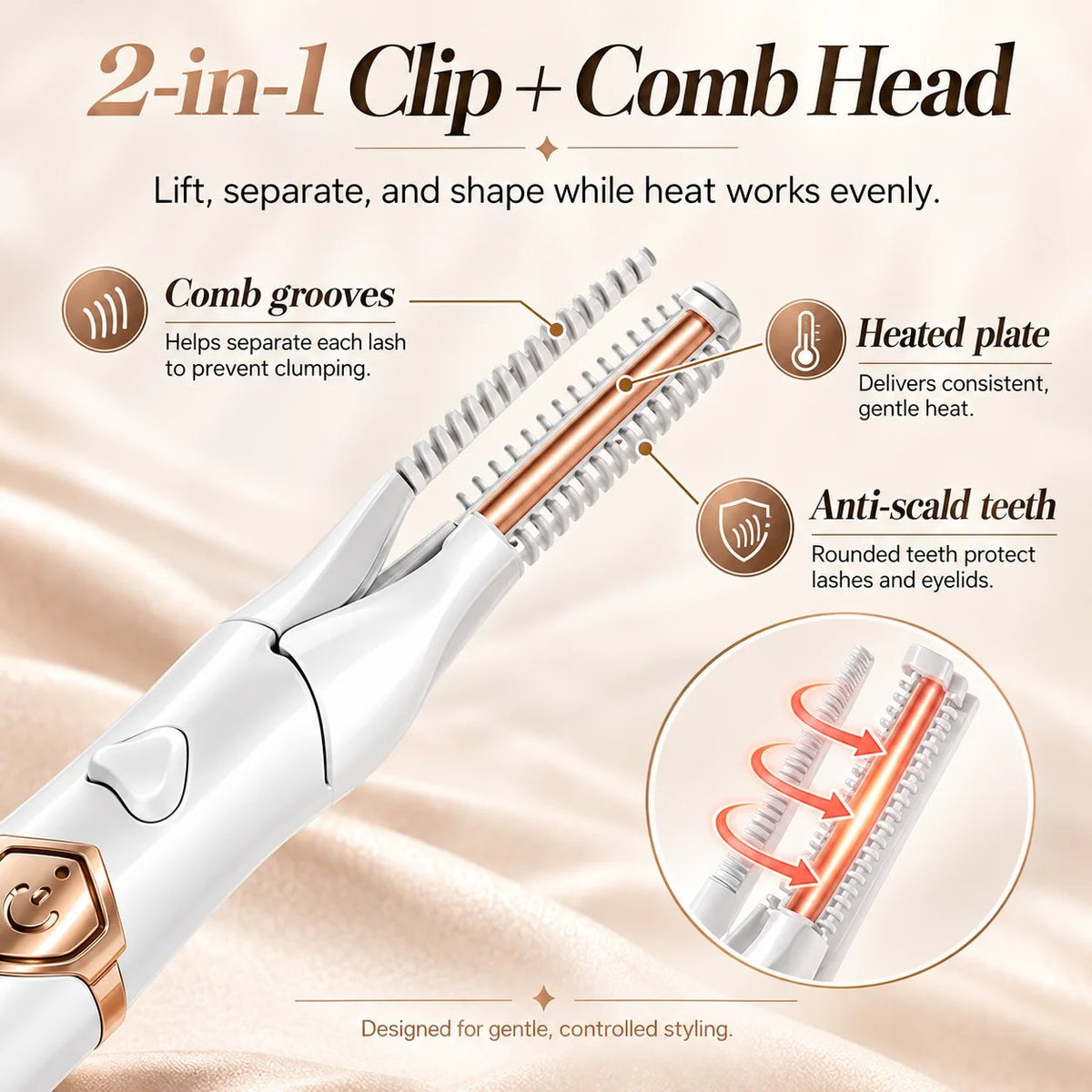 🔥2-in-1 Heated Eyelash Curler, 3 Temperature Modes, USB Rechargeable