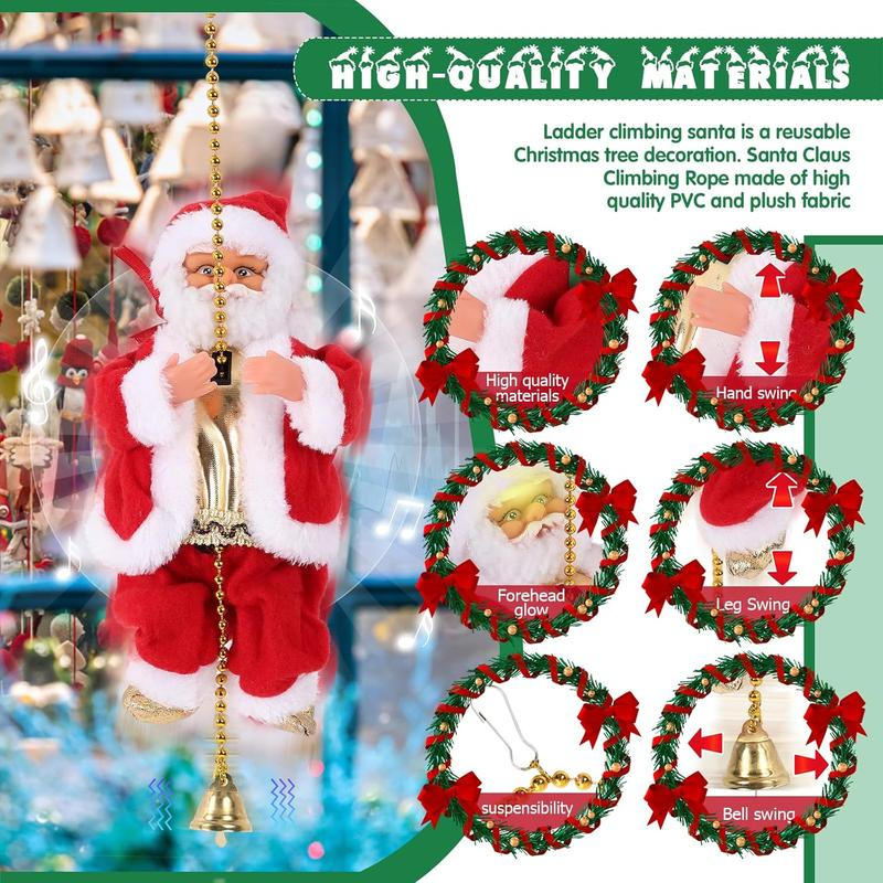 🎄✨ 2026 Electric Climbing Santa Christmas Ornament ✨🎄 (Battery-Powered | Rope-Hung with Light, Music & Sound Animation | Climbing Beads & Ladder)