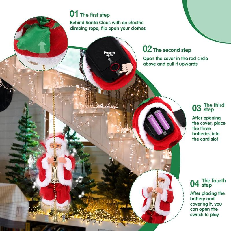 🎄✨ 2026 Electric Climbing Santa Christmas Ornament ✨🎄 (Battery-Powered | Rope-Hung with Light, Music & Sound Animation | Climbing Beads & Ladder)