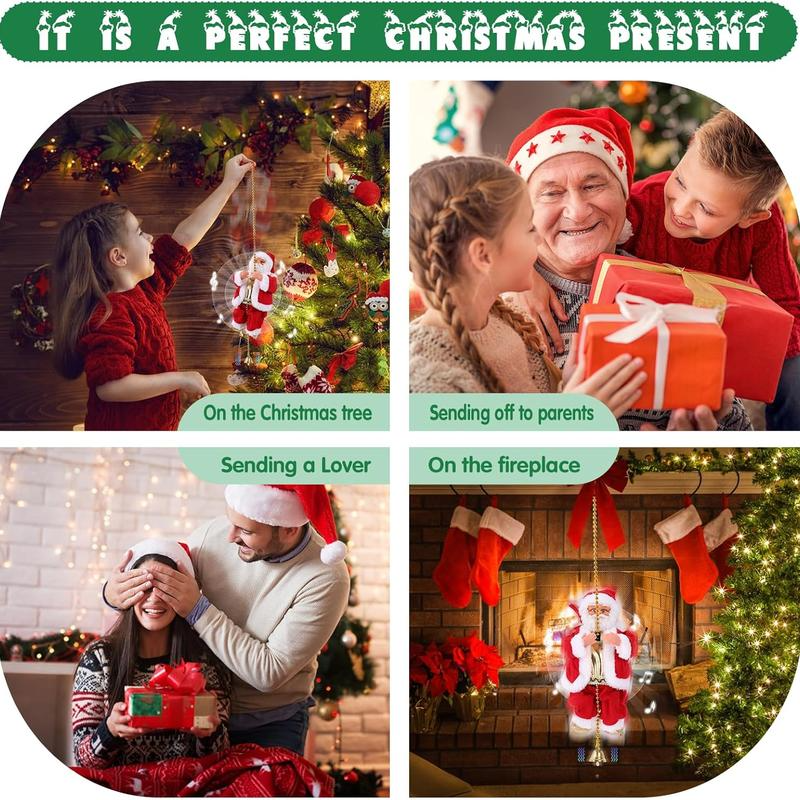 🎄✨ 2026 Electric Climbing Santa Christmas Ornament ✨🎄 (Battery-Powered | Rope-Hung with Light, Music & Sound Animation | Climbing Beads & Ladder)