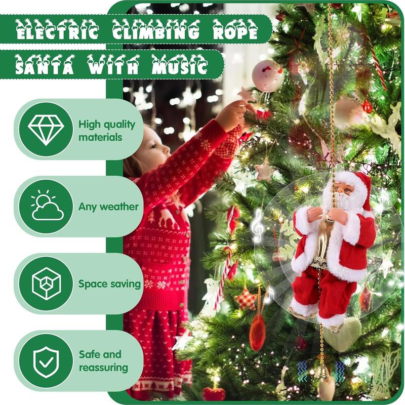 🎄✨ 2026 Electric Climbing Santa Christmas Ornament ✨🎄 (Battery-Powered | Rope-Hung with Light, Music & Sound Animation | Climbing Beads & Ladder)