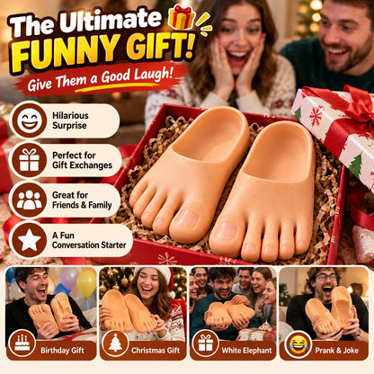 🔥 50% OFF-😂 Realistic Barefoot Slippers – Funny Giant Toe Slides, Hilarious Prank Gift 👣