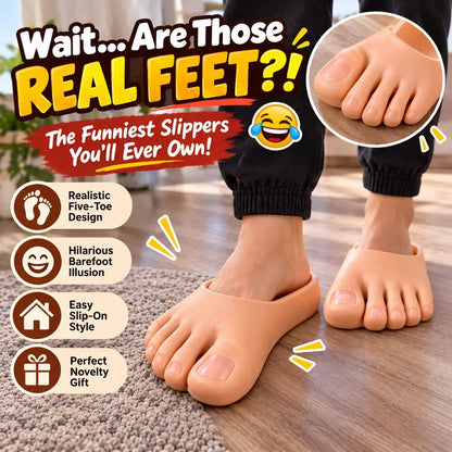 🔥 50% OFF-😂 Realistic Barefoot Slippers – Funny Giant Toe Slides, Hilarious Prank Gift 👣
