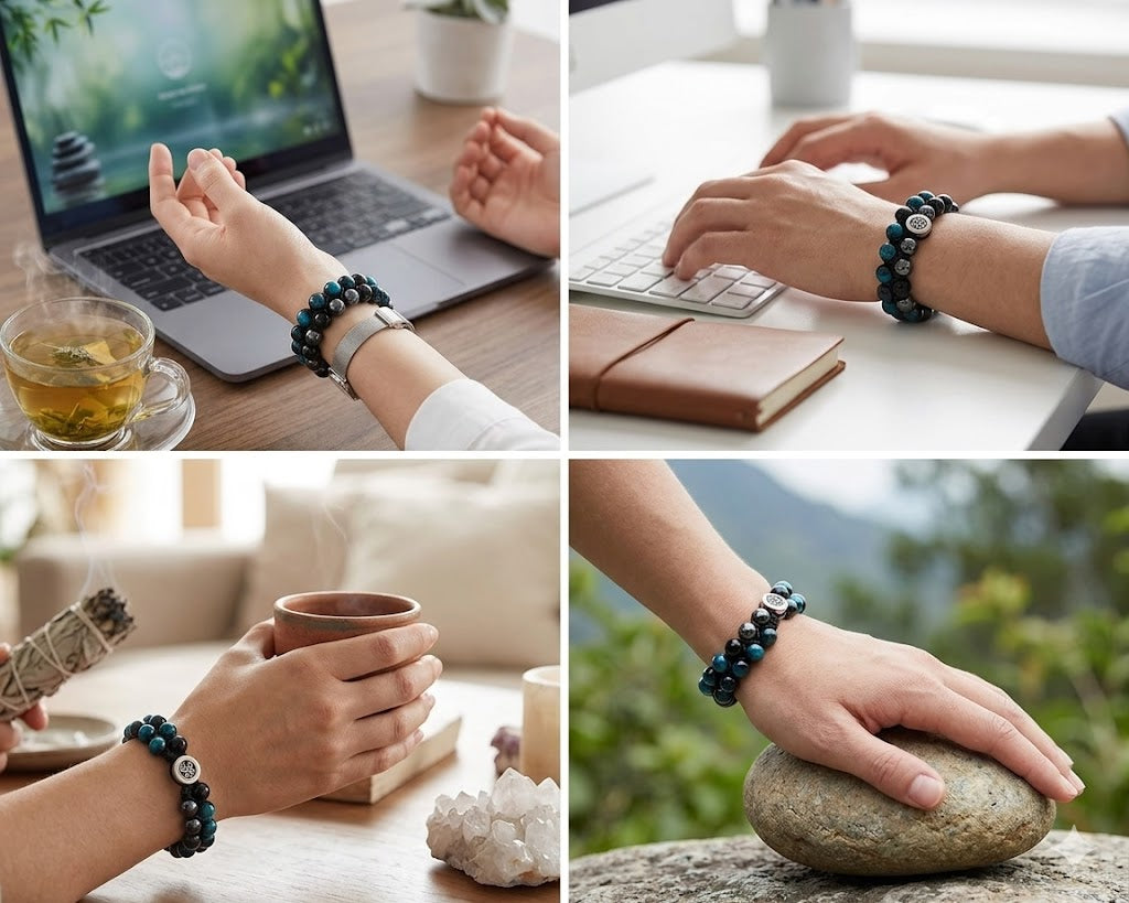 Triple Protection Bracelet - Authentic Black Obsidian, Blue Tiger's Eye & Hematite - Shielding, Mental Clarity & Deep Grounding