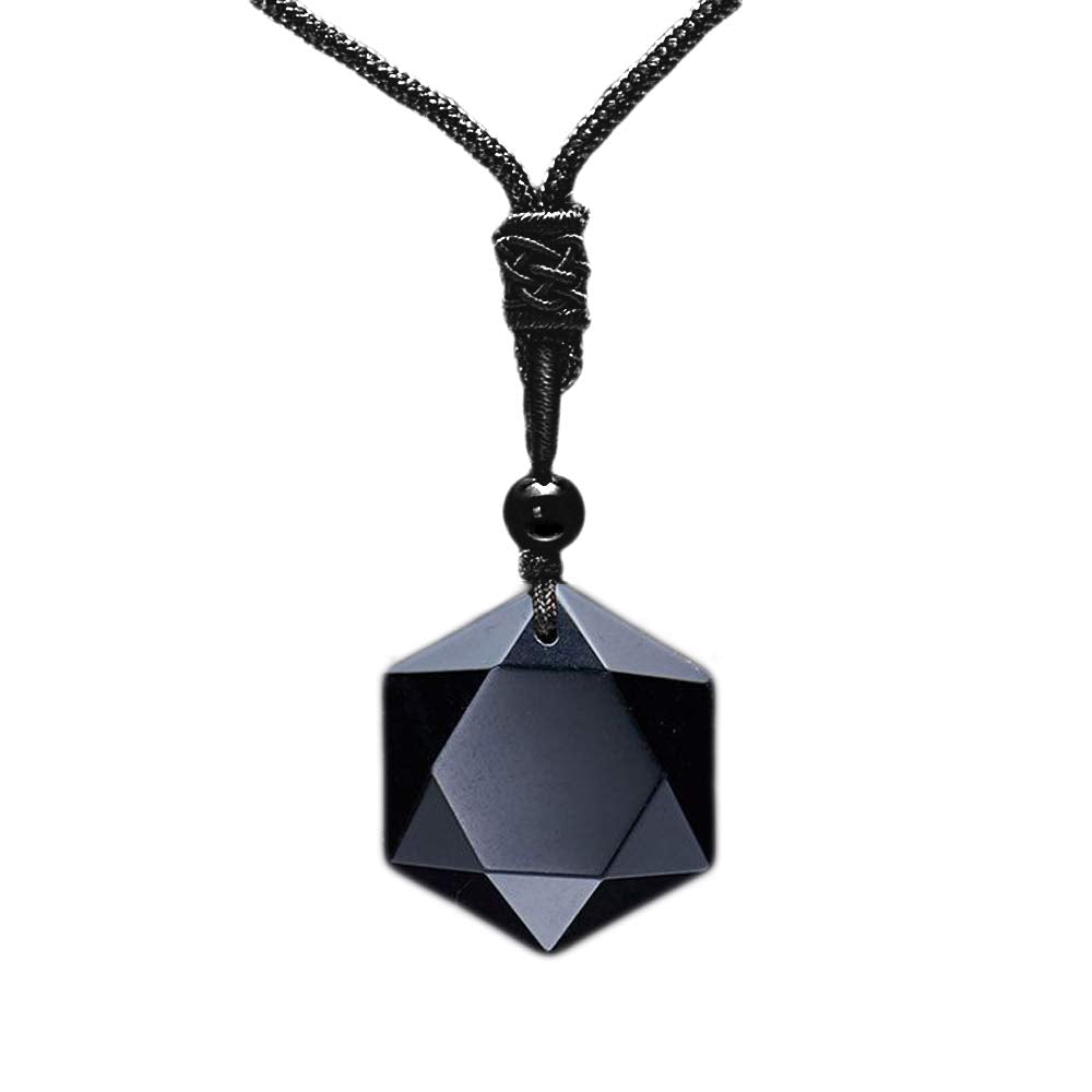 Black Obsidian Hexagram Necklace | Sacred Geometry Protection Amulet | Healing Stone for Balance, Meditation & Anxiety Relief